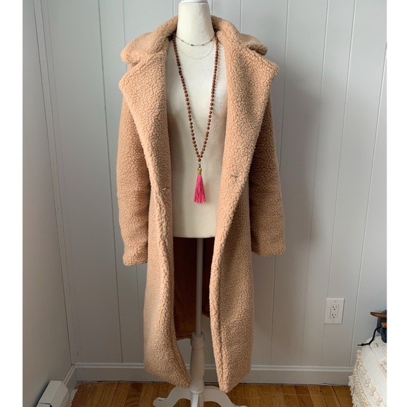 Light Tan Long Length Faux Fur Teddy Jacket - Picture 5 of 7